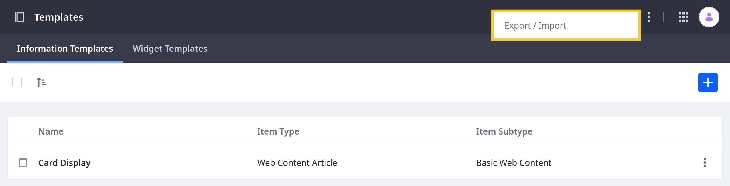 Export and Import templates as LAR files.