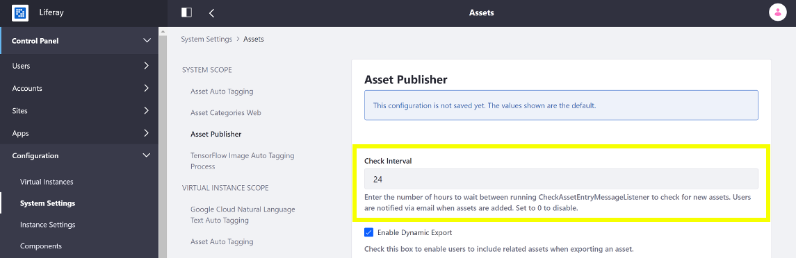 The Check Interval settings specifies how often assets are checked for updates.