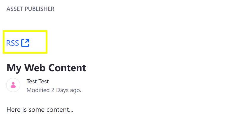 Enabling RSS Subscription adds a RSS link to the Asset Publisher.
