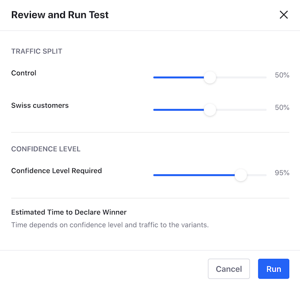 A/B Test Run Configurations are tunable to your requirements.