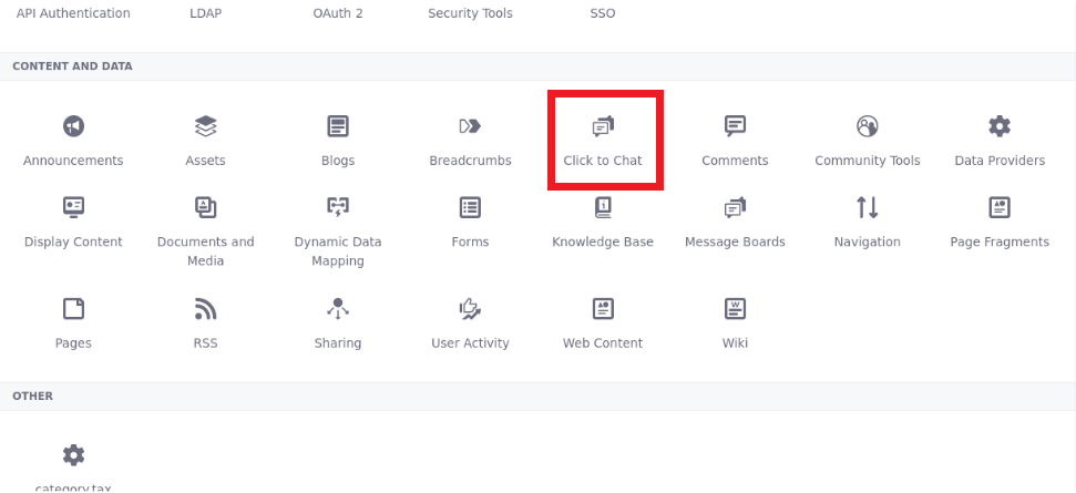 You can see Click To Chat's icon under Content and Data.