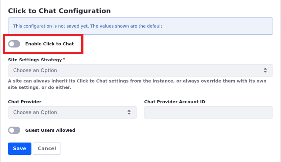 Toggle the switch on to enable Click to Chat.