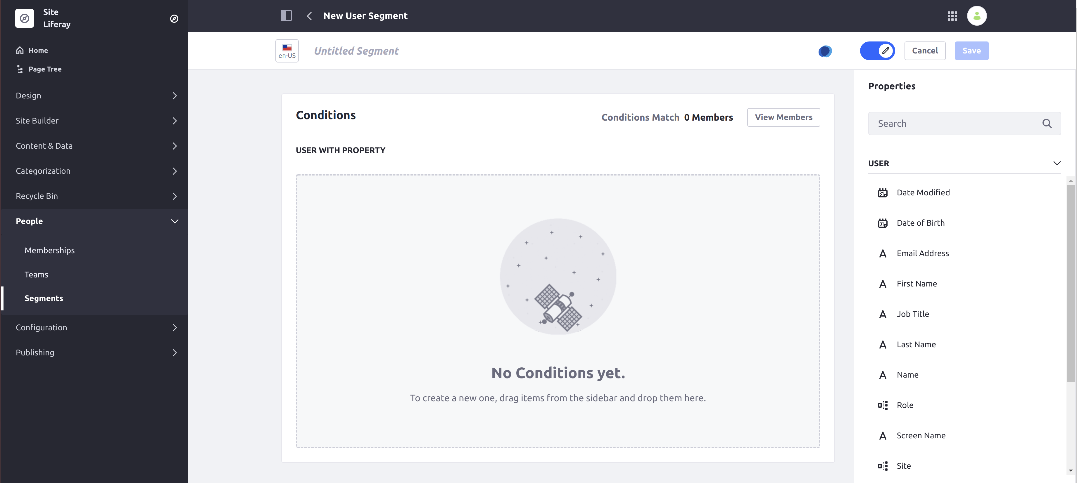 Build user segments by checking for different user property values.