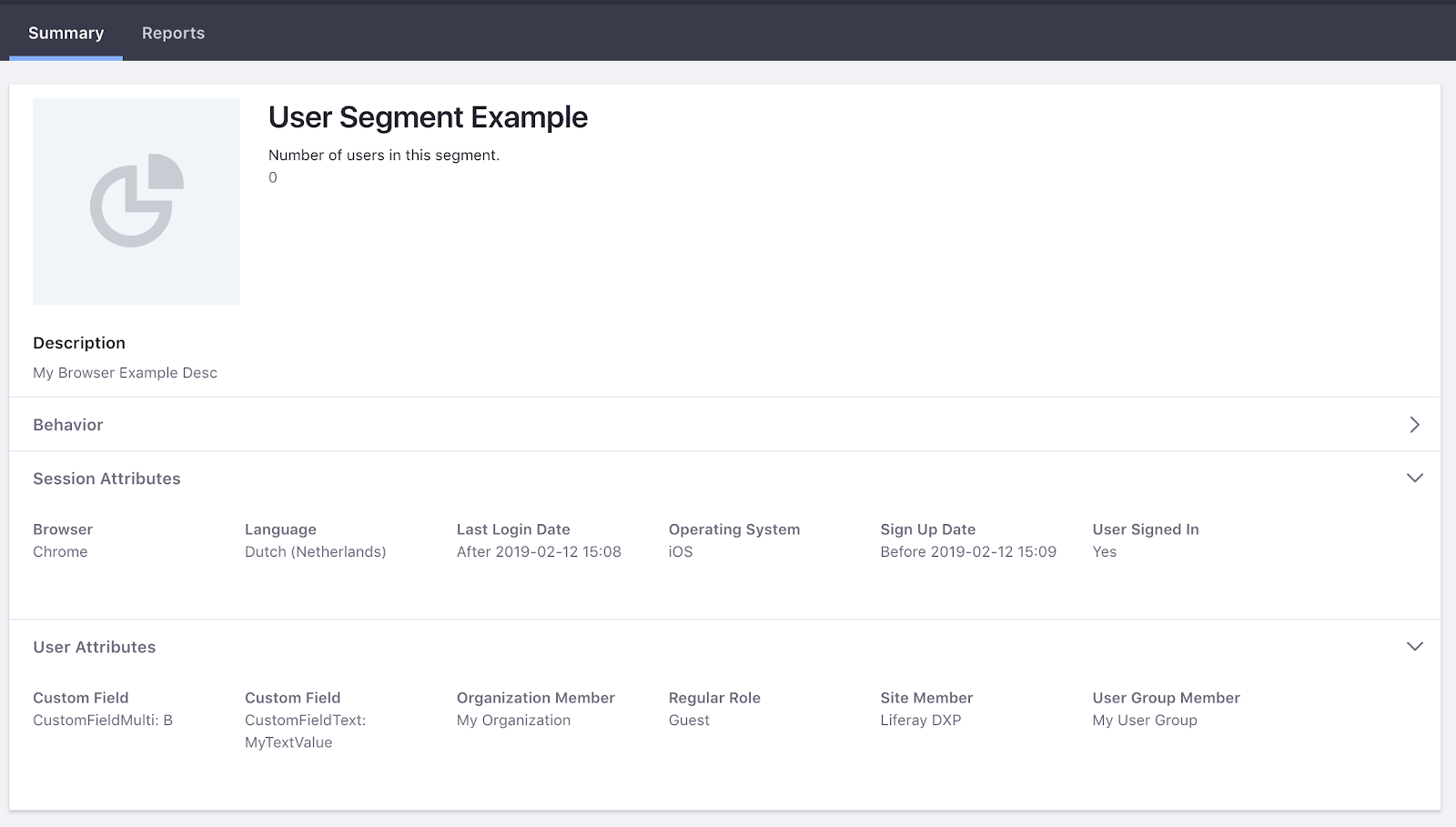 An example user segment as it would appear in Audience Targeting for Liferay DXP 7.1