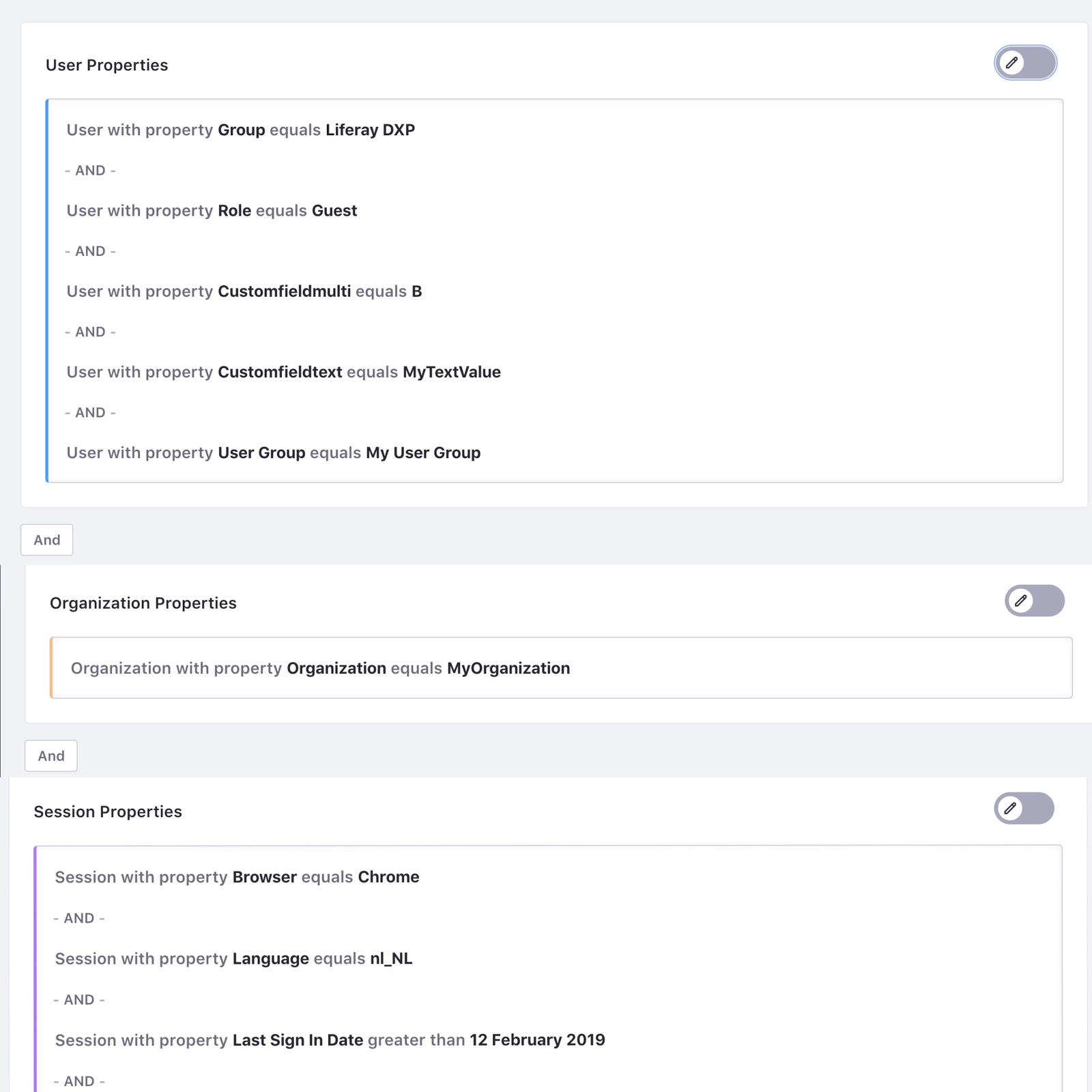 The same user segment as it would appear in Liferay 7.2+ Segmentation