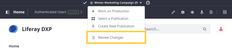 Open the Publications drop-down menu and select Review Changes.