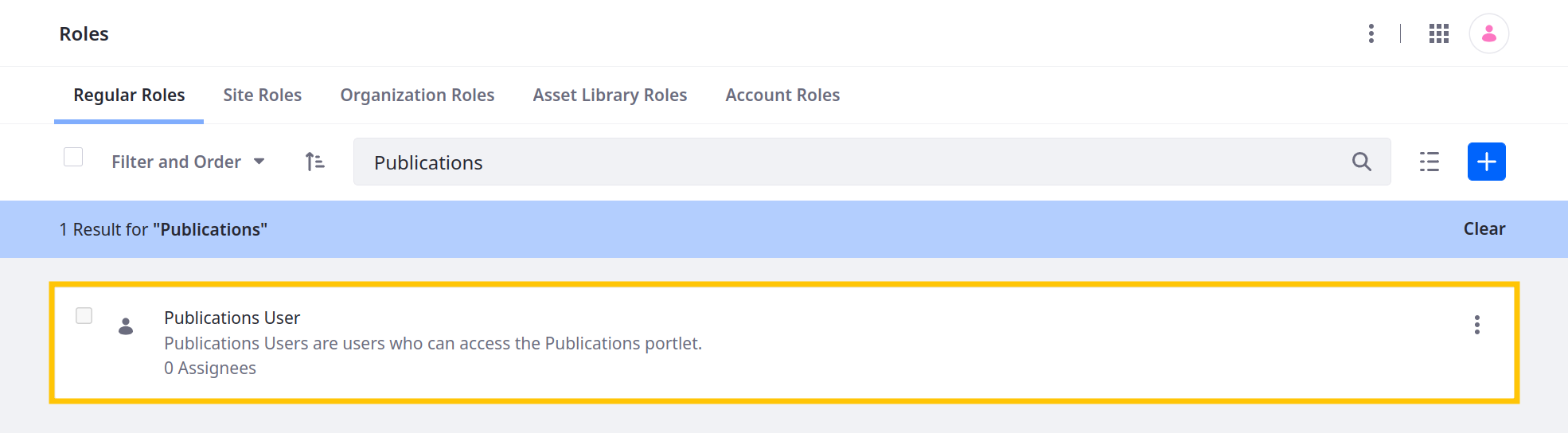 Liferay provides the default Publications User role.