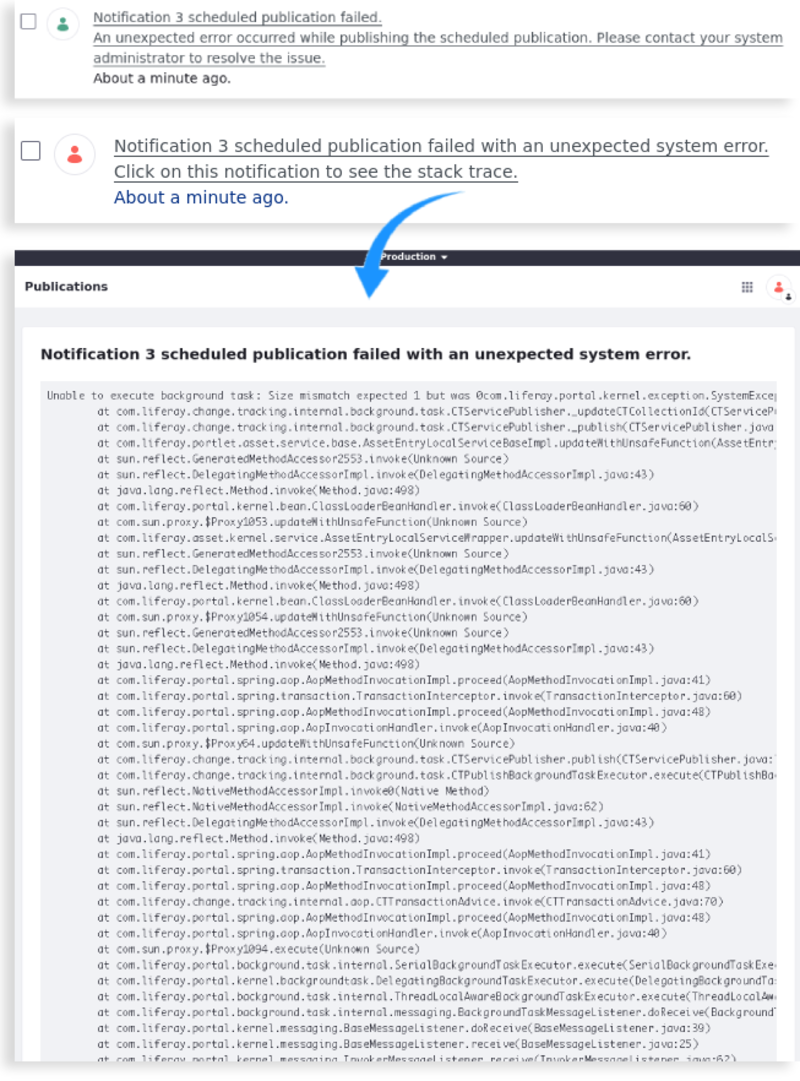 Publications notifies you to resolve Deletion Modification and Modification Deletion conflicts.