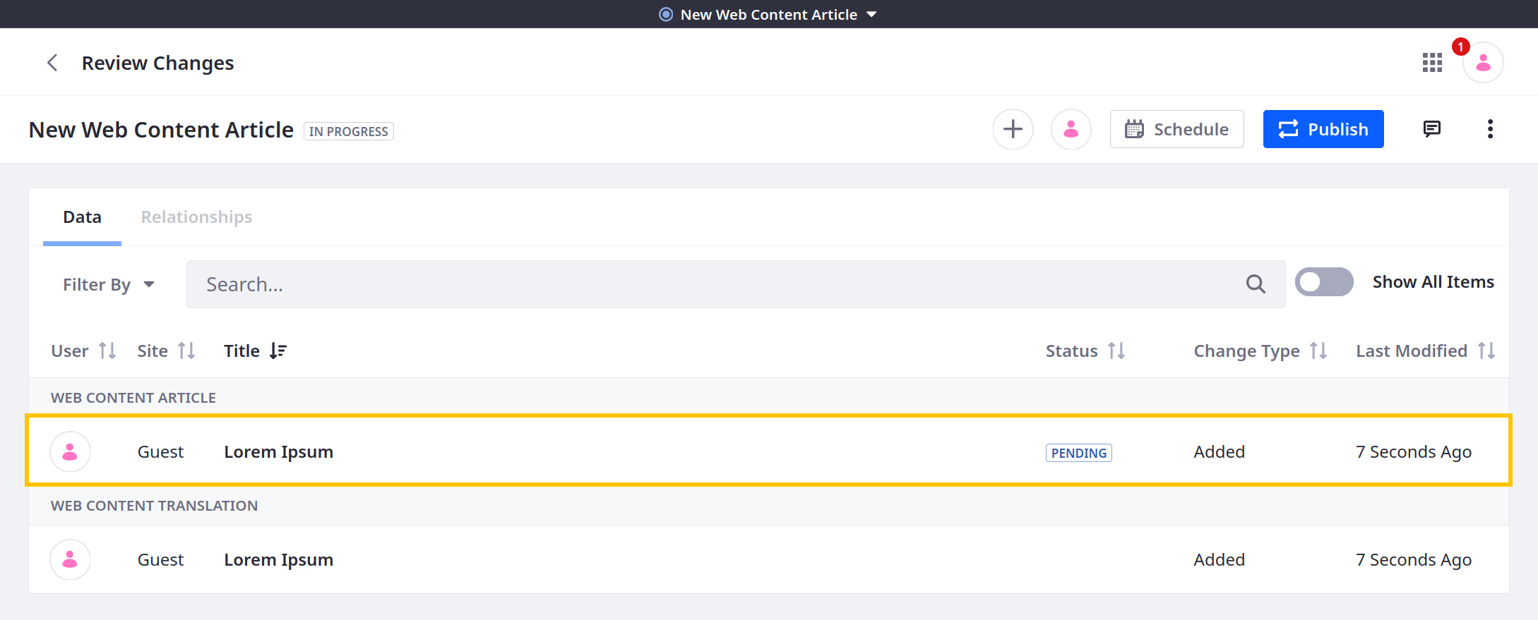 Publications is fully integrated with Liferay's Workflow framework.