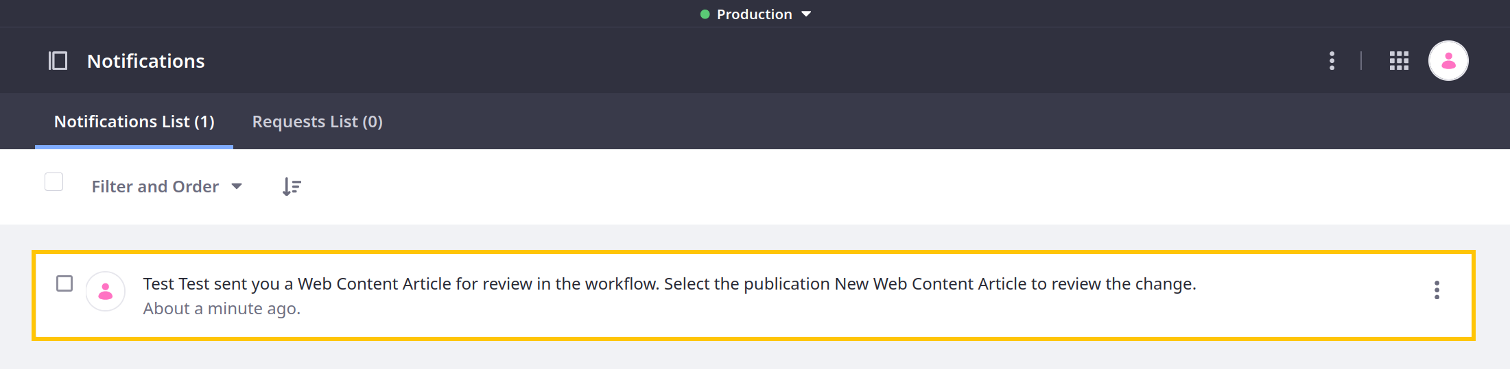 Workflow notifications indicate the environment where changes were made.