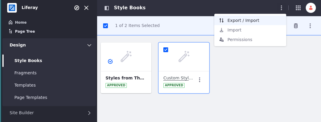 To export a Style Book, go to options in the Style Books app