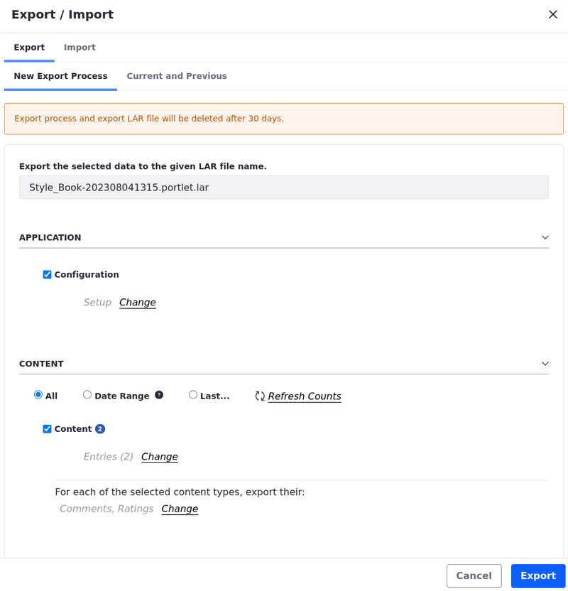 Configure your export/import process