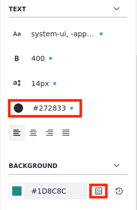 Access the color picker by clicking the Value from Style Book icon or by clicking on the color value when the icon is not available.