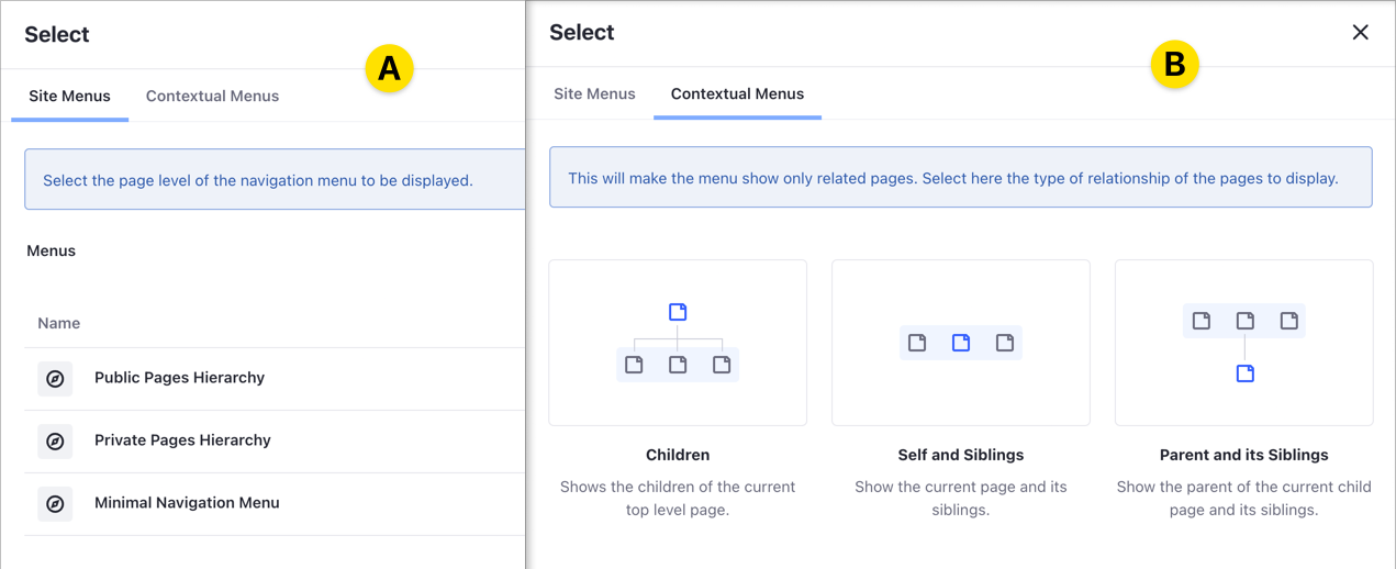 You can define the hierarchy of the Menu Display fragment from your site menus or from contextual menus.