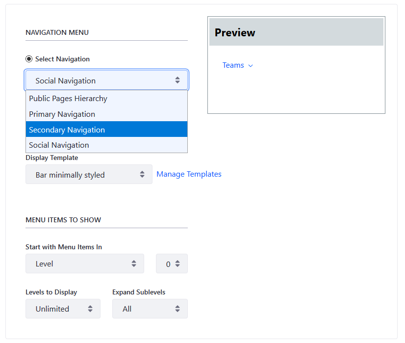 Select the type of navigation menu.