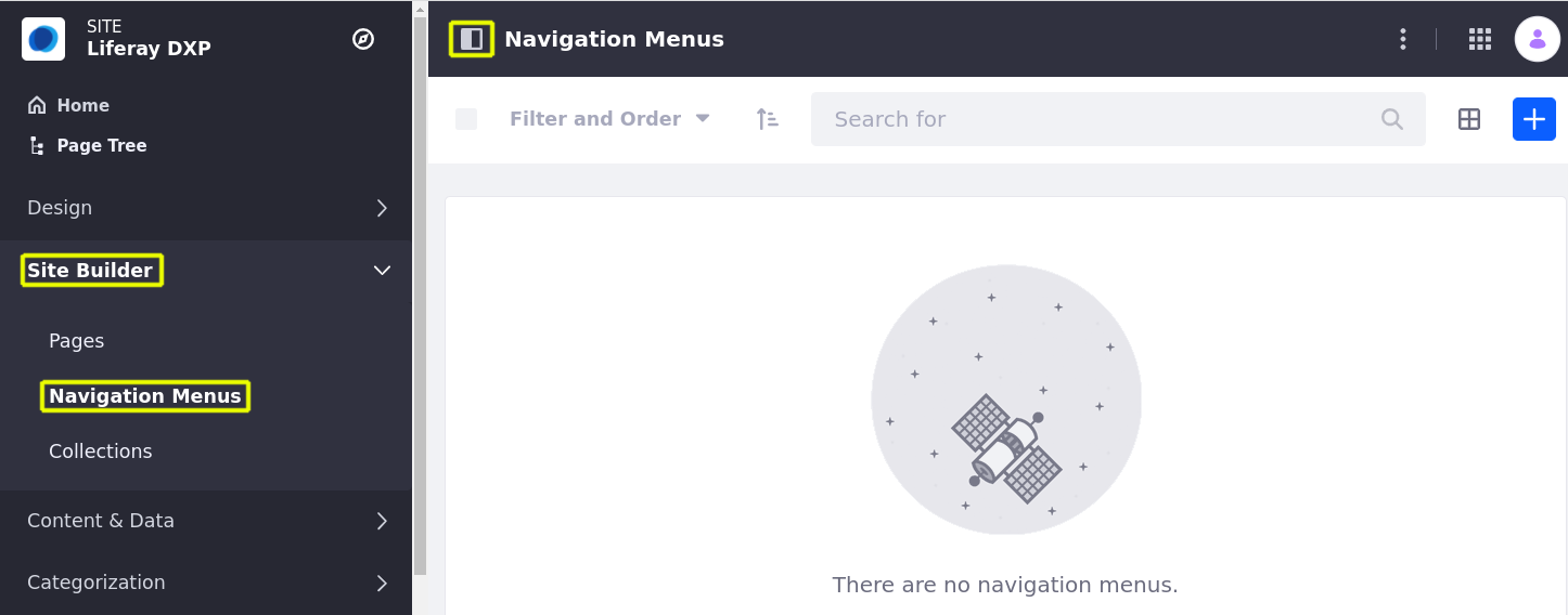 Access navigation menus in the site menu.