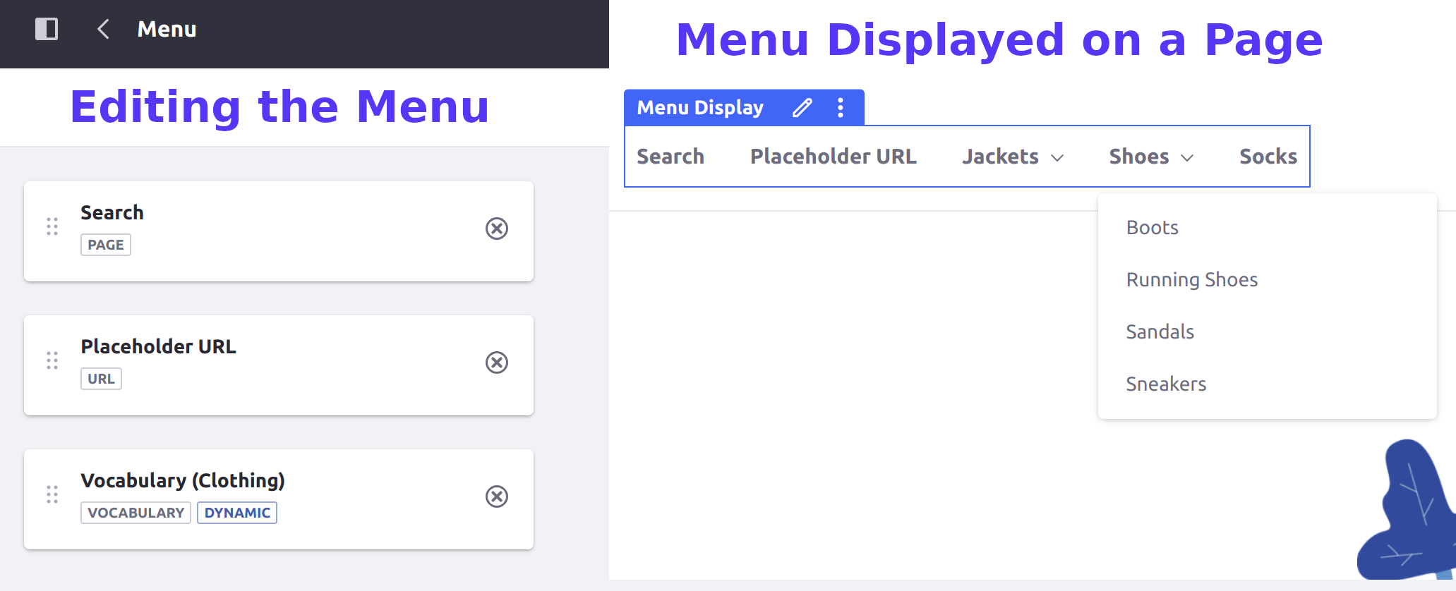 Preview a Navigation Menu to see how it looks when displayed on a page.