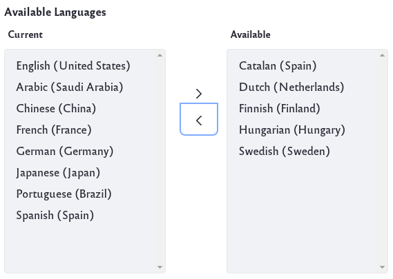 Choose which additional languages are enabled