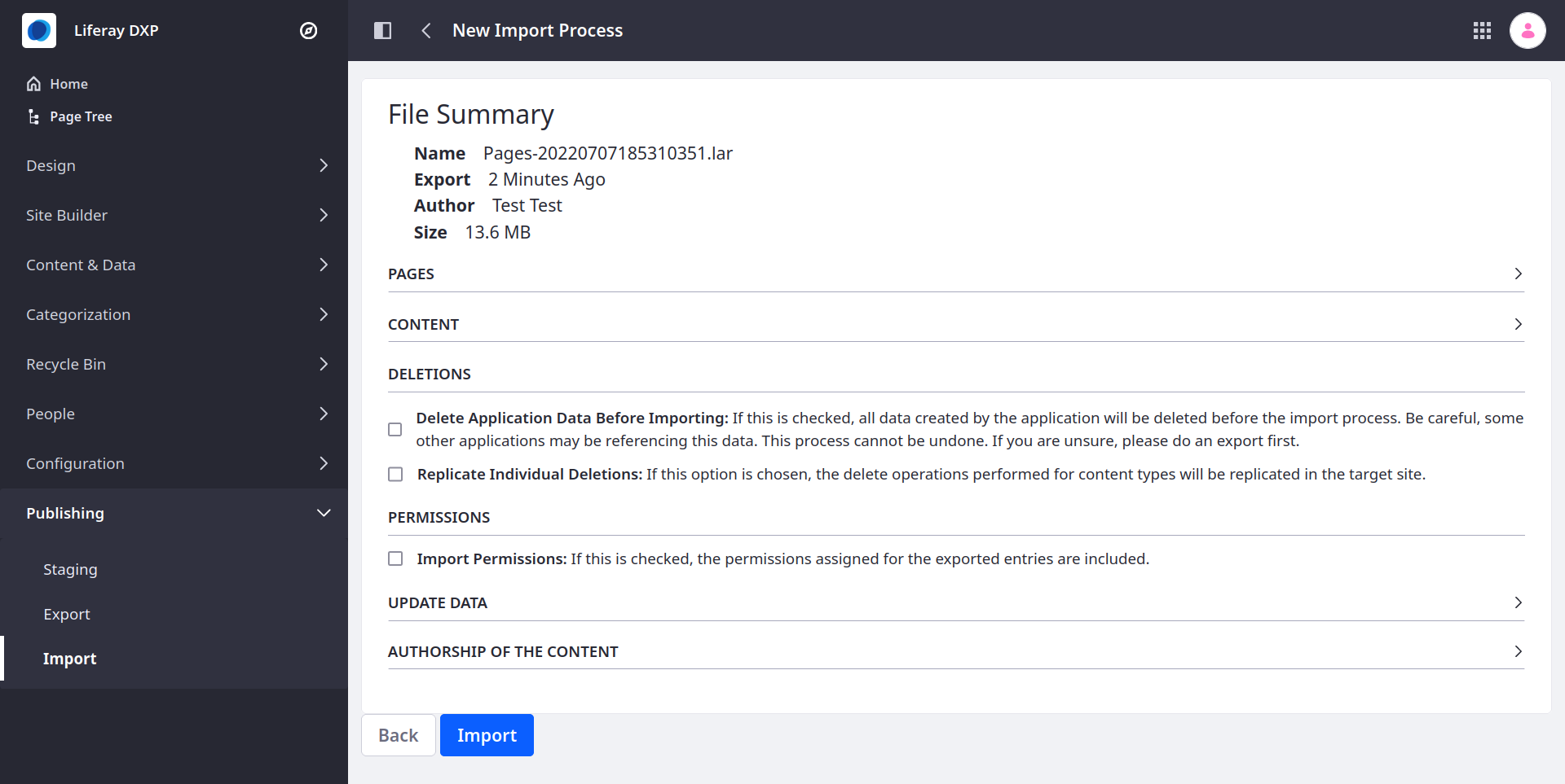 Configure and begin the import process.