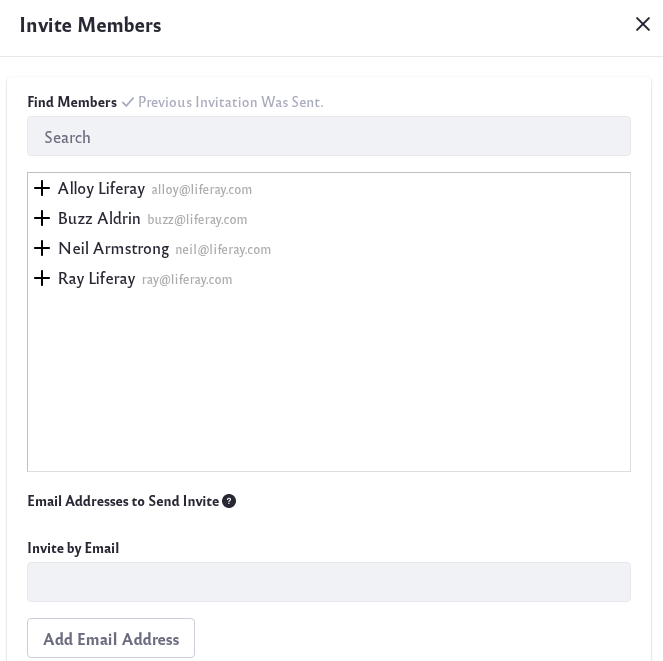 Select users to invite in the new window.