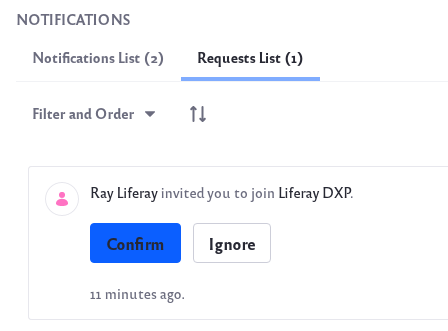 The invited users have an invitation request in their notifications page.