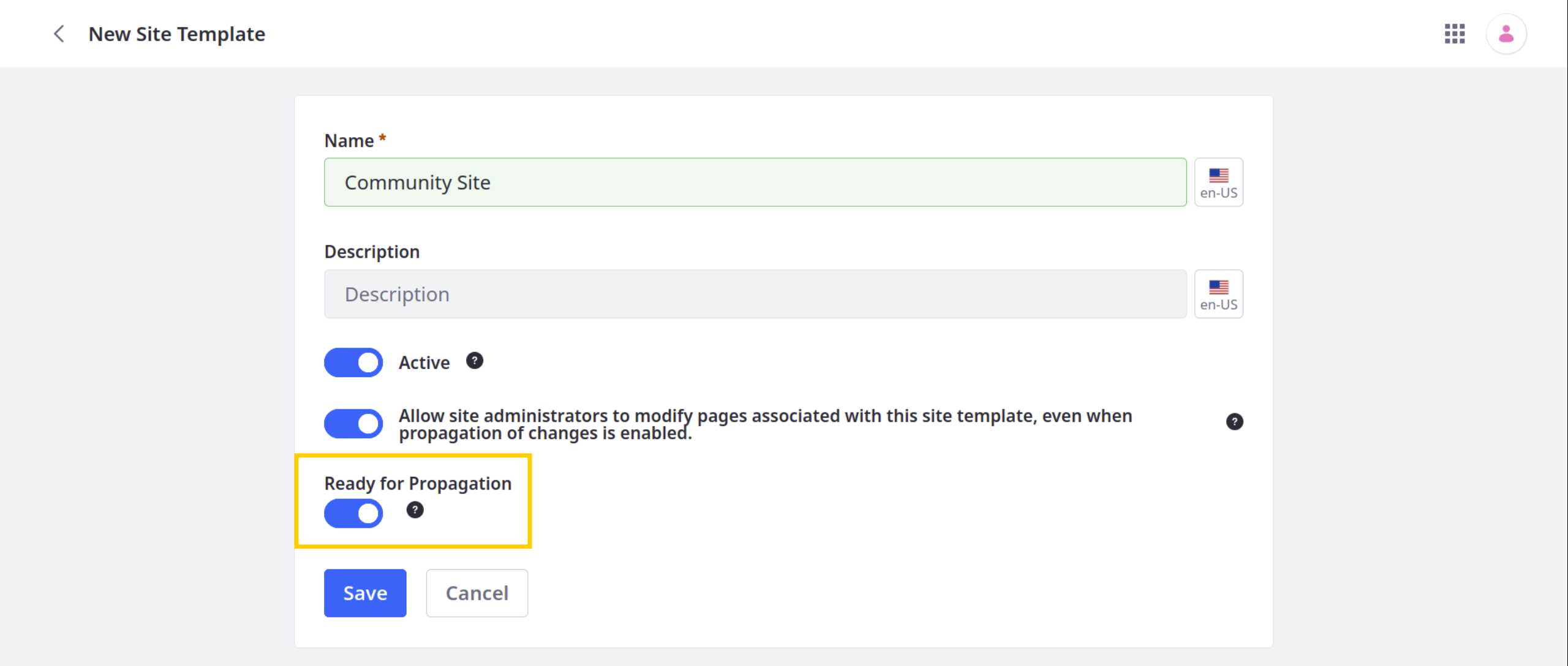 Enable or disable automatic propagation during template creation.