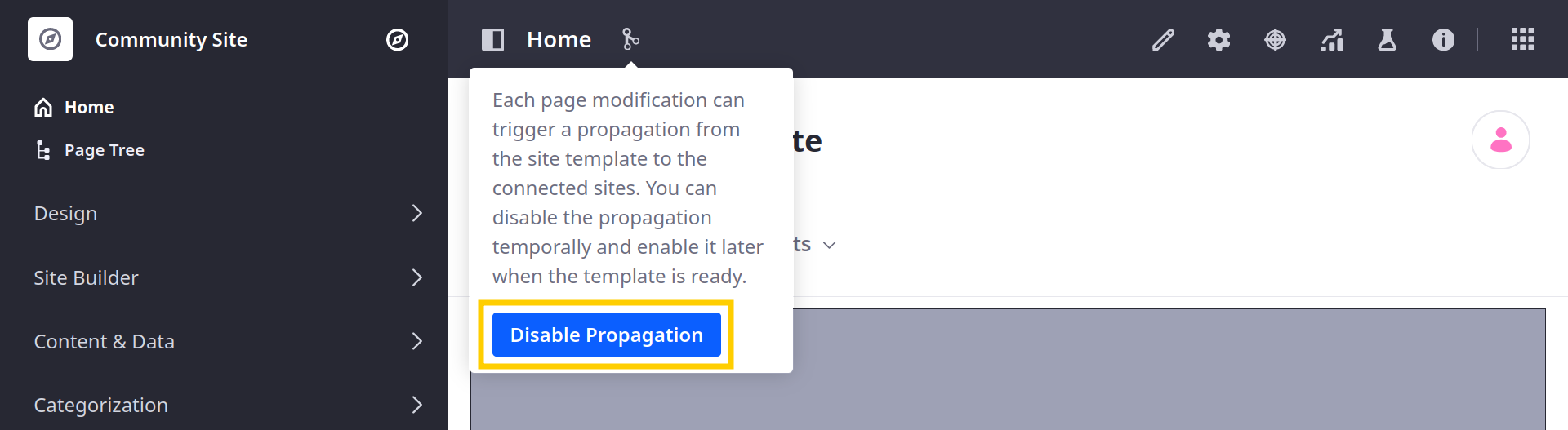 Propagation が有効になっている場合は、Disable Propagation をクリックします。