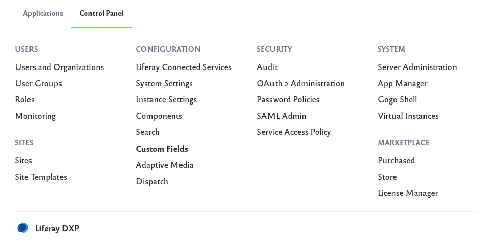 Navigate to Custom Fields in the Configuration section of Control Panel.