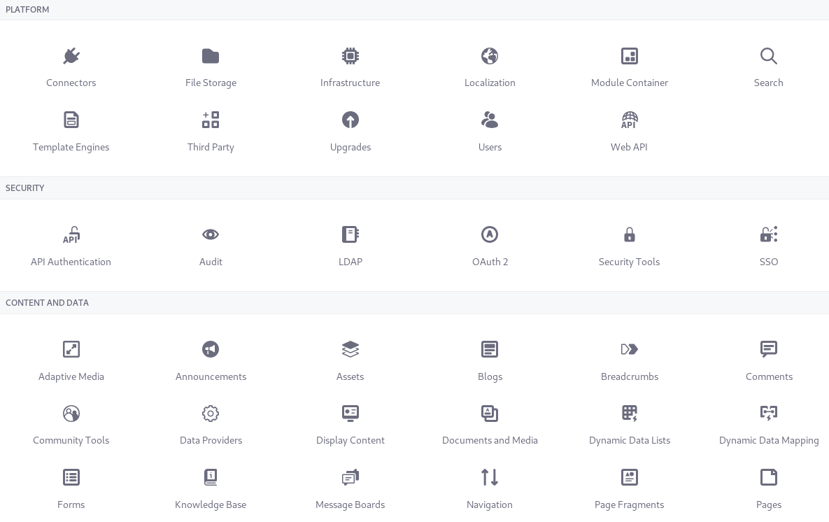 System Settings entries are organized by section (e.g., Content and Data) and category (e.g., Assets).