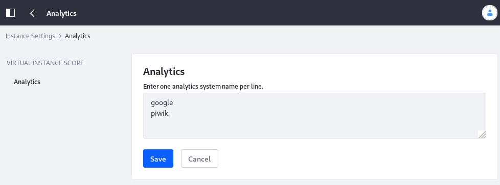 Add or remove Analytics engines from Instance Settings.