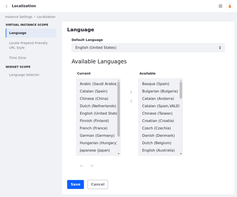 Configure the default language and the time zone for the instance scope.