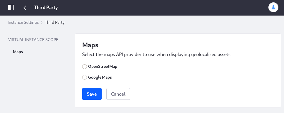 Configure API provider for mapping geolocalized assets.