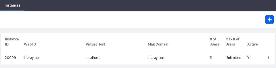 Add and manage virtual instances of Liferay in the Control Panel's Virtual Instances section.