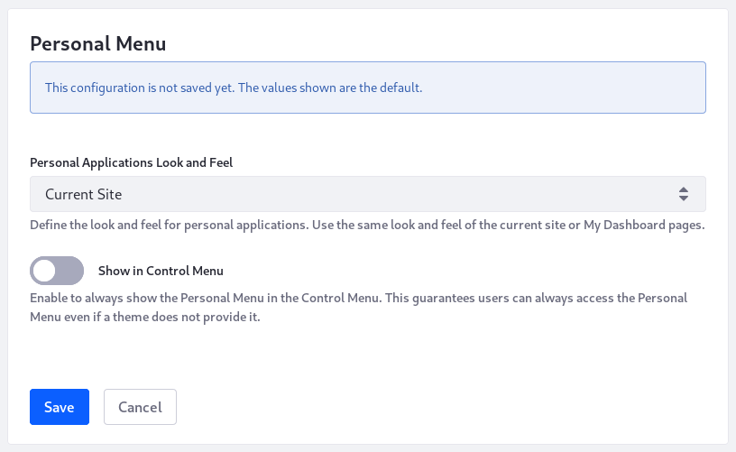 Configure the Personal Menu at the instance scope.