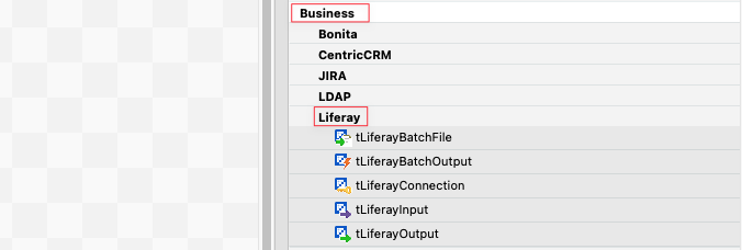 コンポーネントはPaletteタブのBusiness → Liferayの下に表示されます。