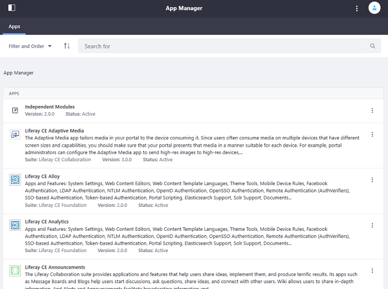 The App Manager manages apps, modules, and components installed in your DXP instance.
