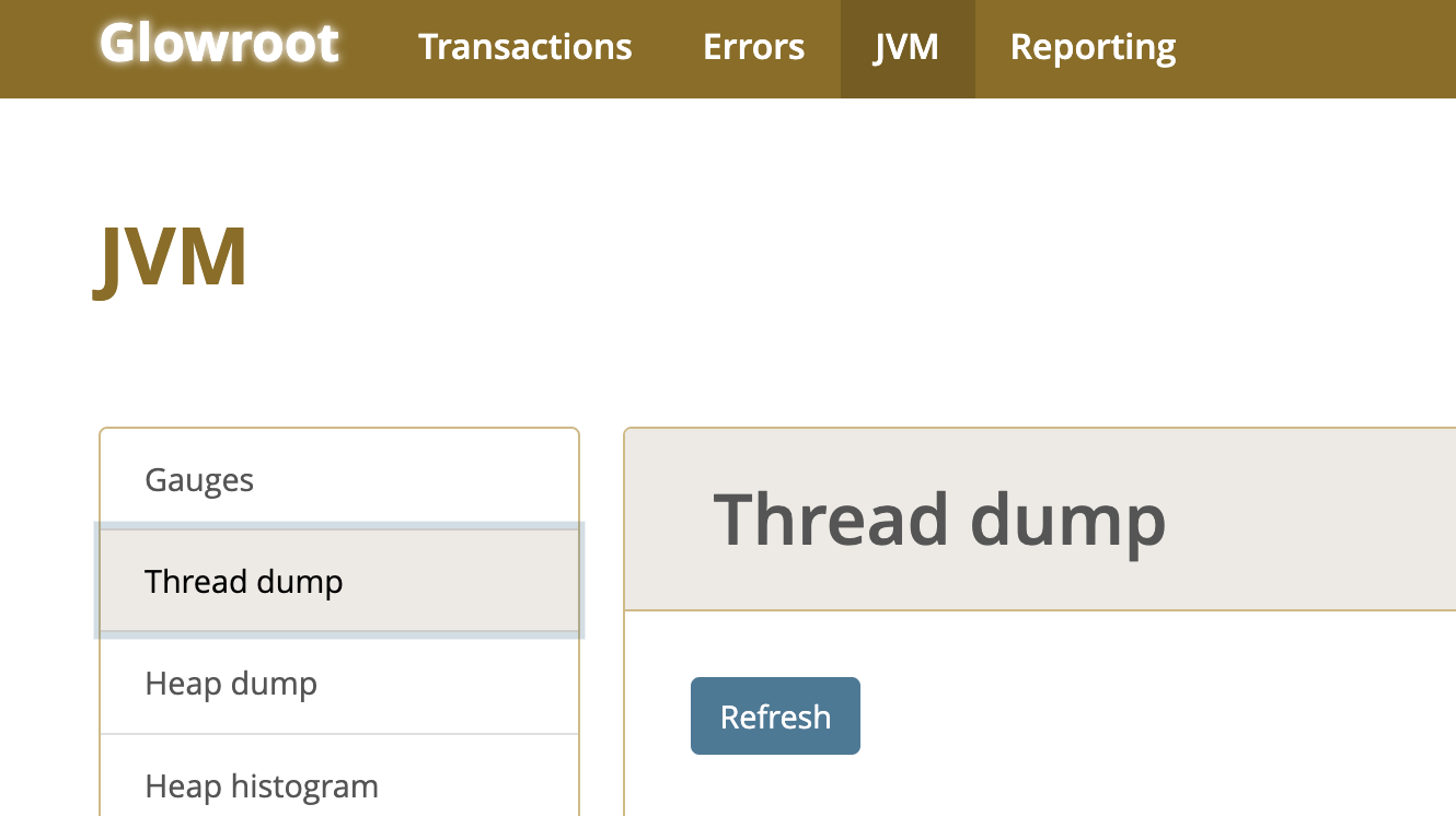 Click the JVM tab and select thread dump.