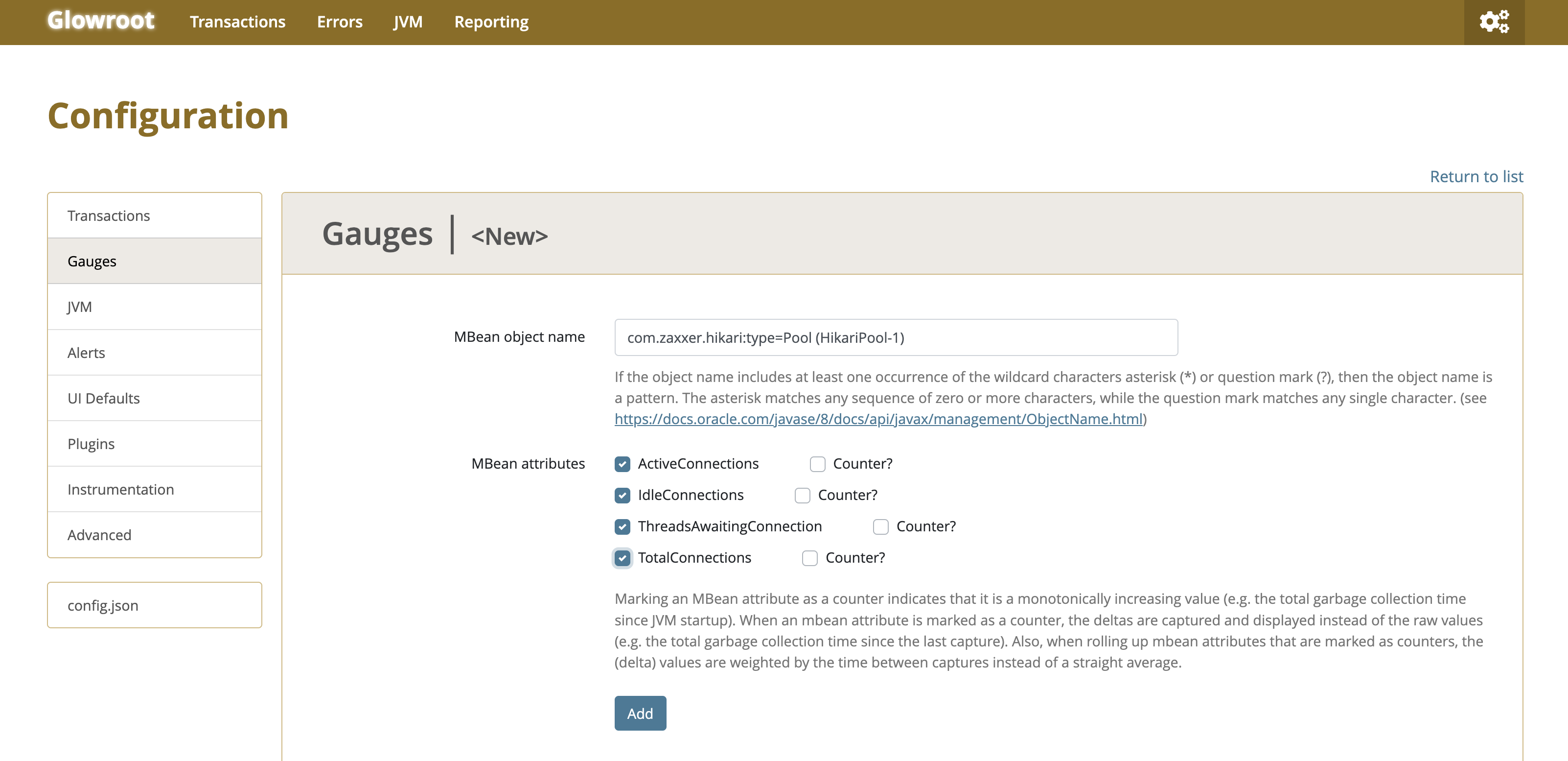 Add the Hikari connection pool to the gauges dashboard.