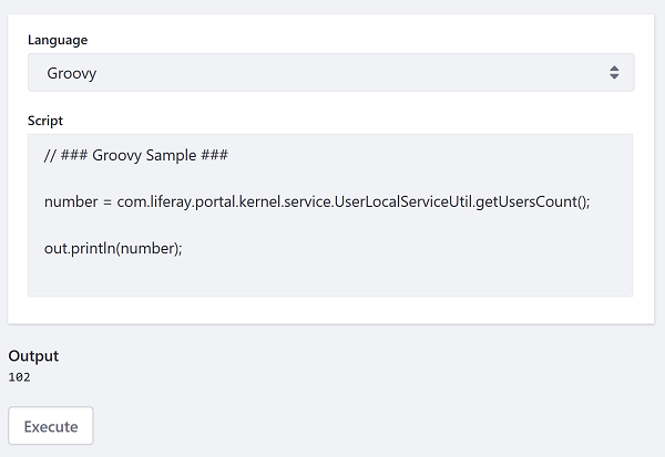 The Script Console's sample Groovy script prints the User count to Script Console output.