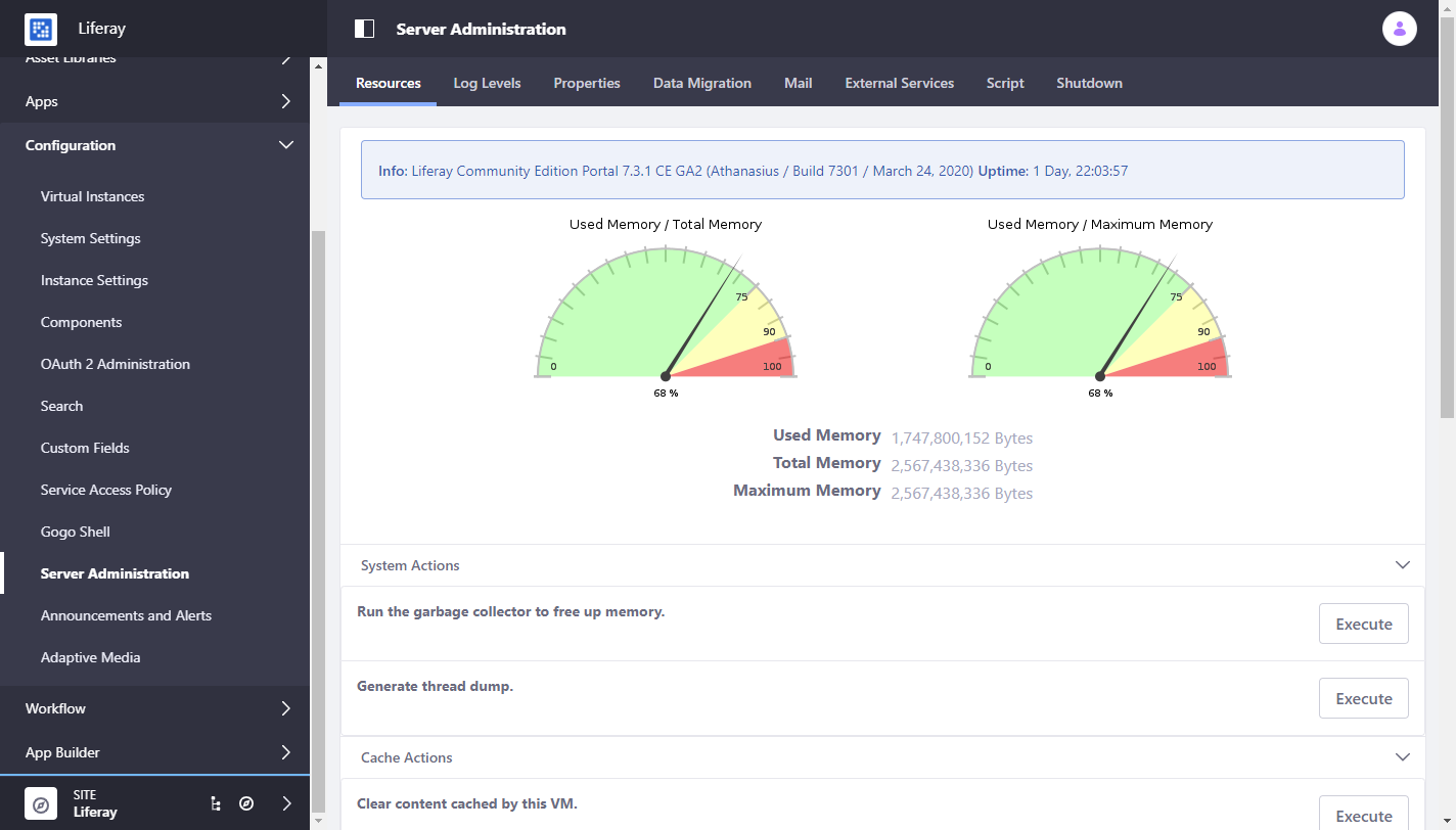 The Resources tab of Server Administration shows a graph of your server's memory usage.