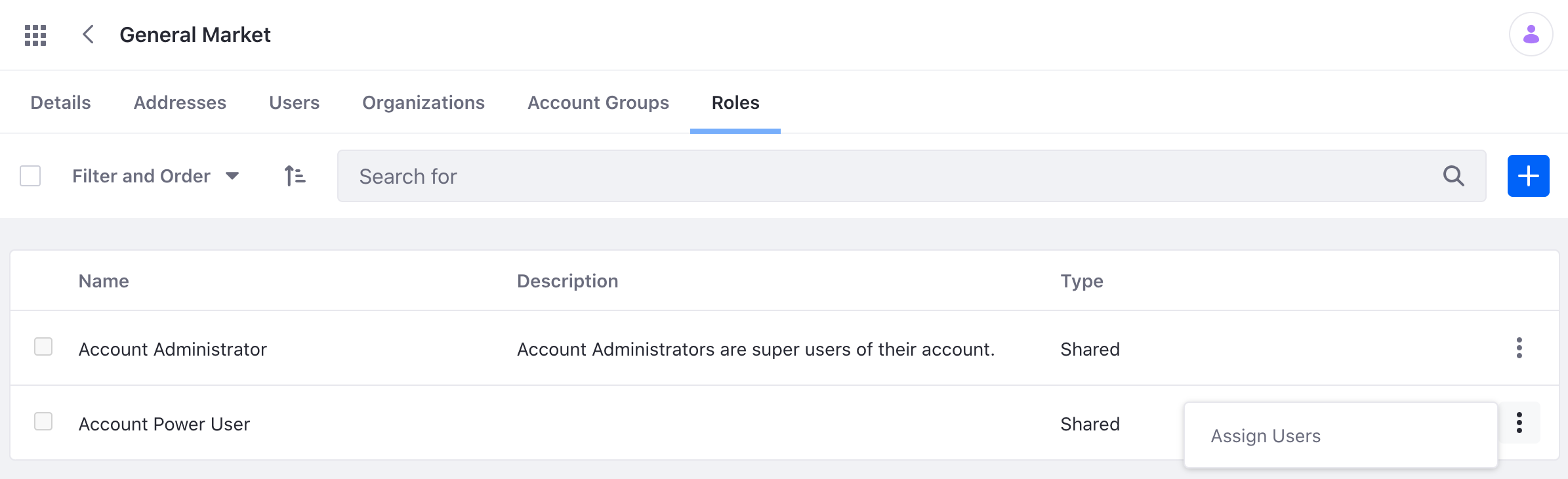 Click the options icon of the account and click Assign Users.