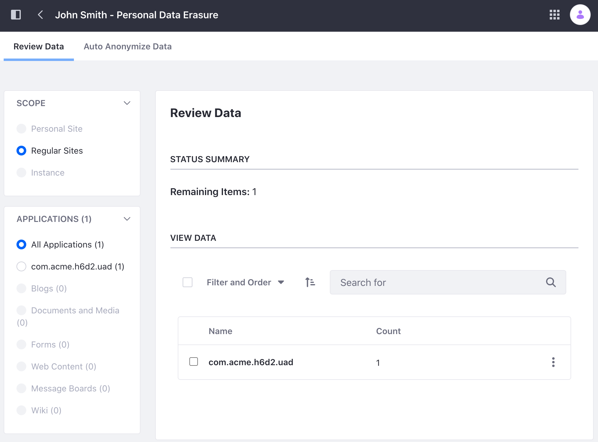 View, anonymize or delete the user's data that was added to the H6D2 Portlet.