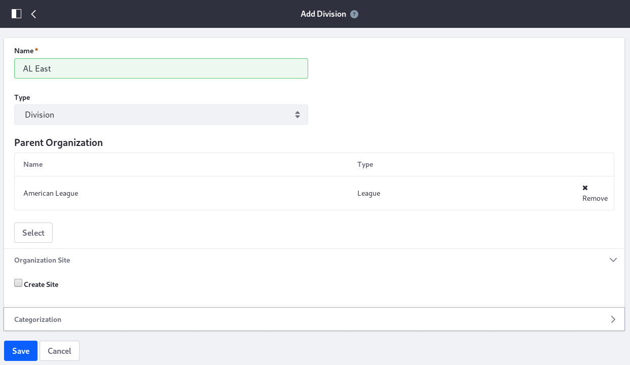 Custom configuration types are available in the Add Organization form.