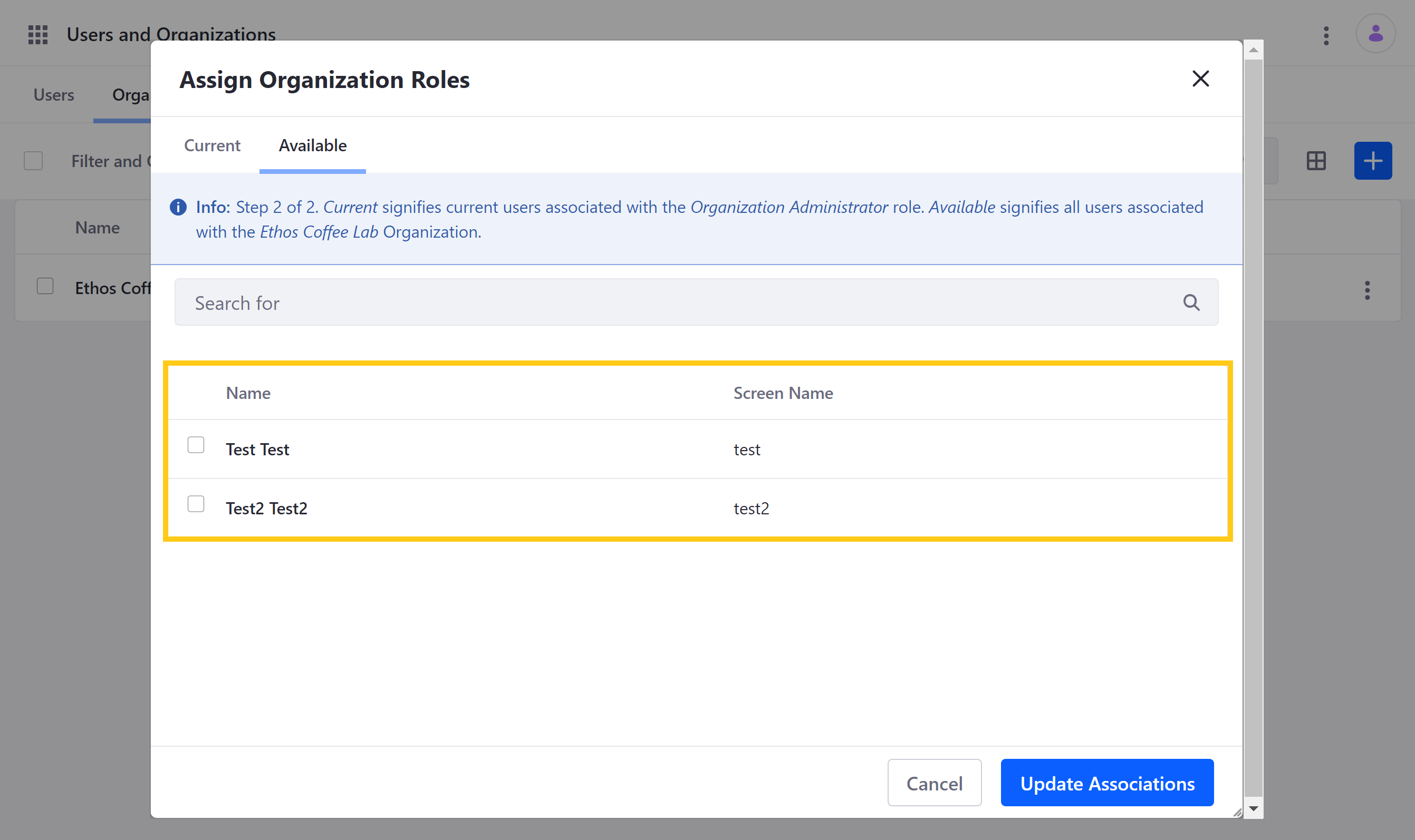 Use the checkboxes to select which Users are assigned the role.