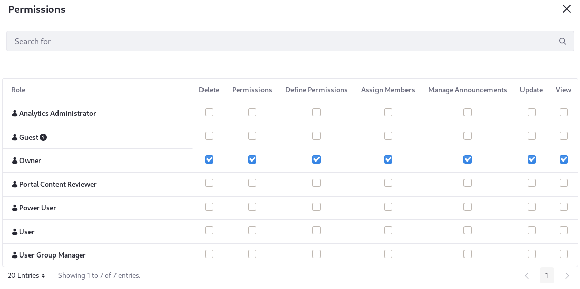 Permissions can be configured for role creation and management.