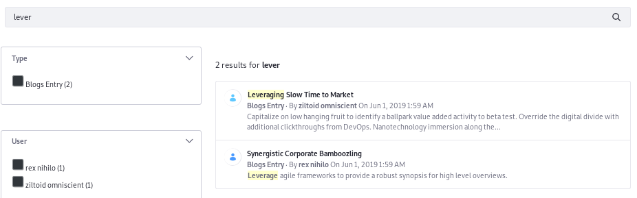Searching for lever also returns leverage and leveraging.