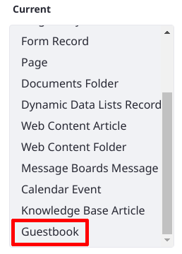 Published Objects are added to the Type Facet widget.