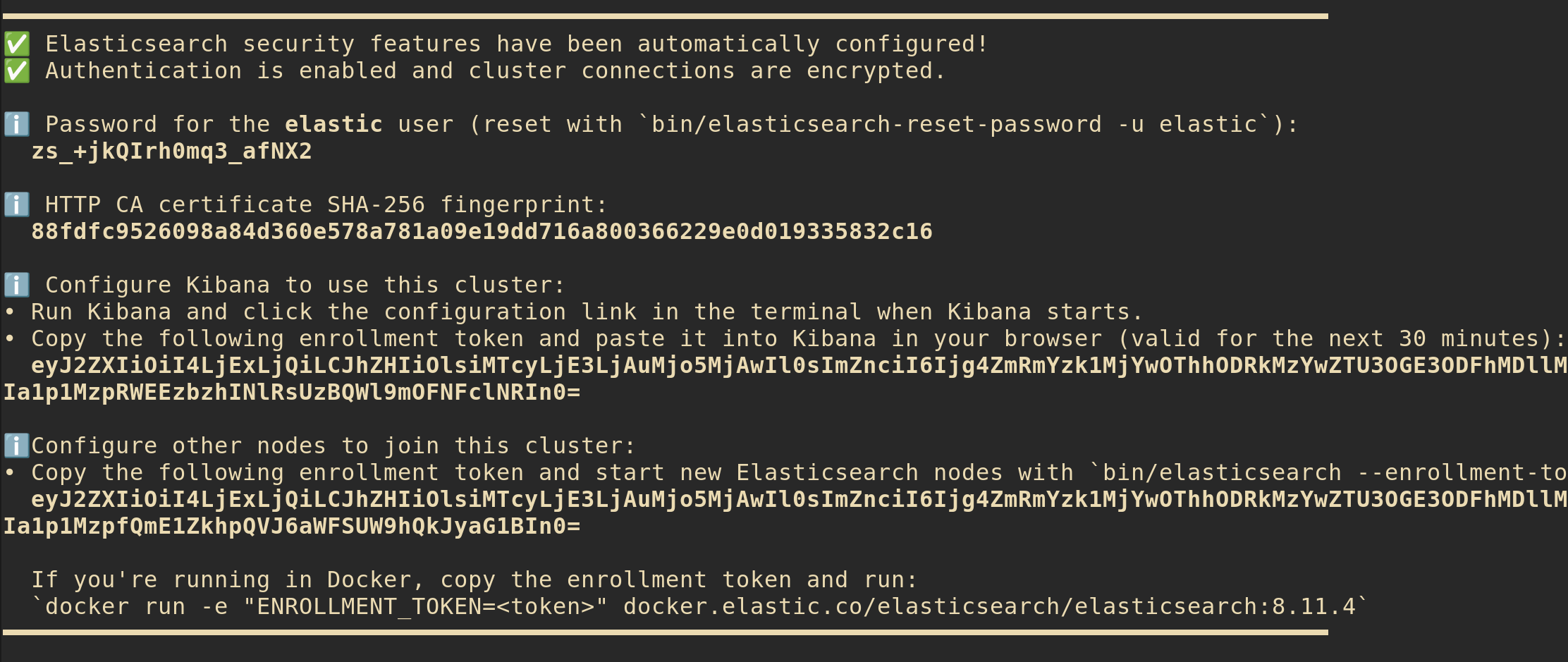 Elasticsearch starts and prints useful information in the log.