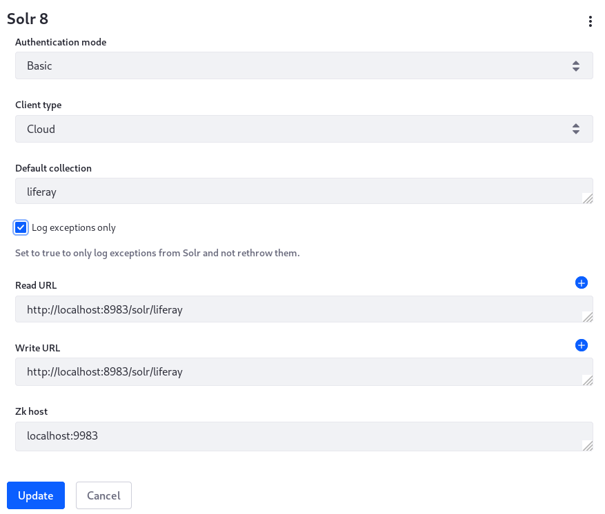 Configuring Solr from Liferay's System Settings application is most useful during development and testing.