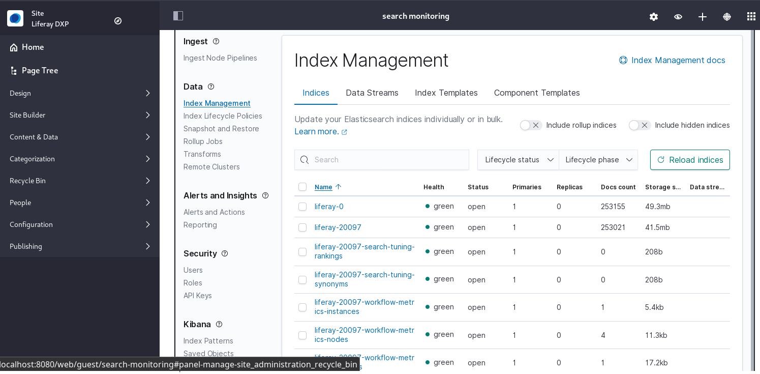 LES Monitoringを使用すると、LiferayのUIからLiferayのインデックスをモニタリングできます。